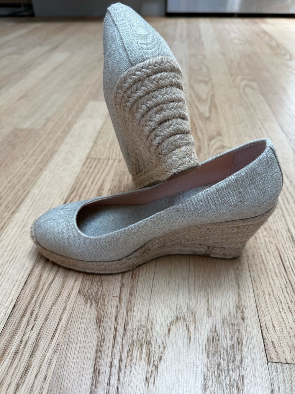 J. Crew Natural Linen Espadrille Wedge Pumps